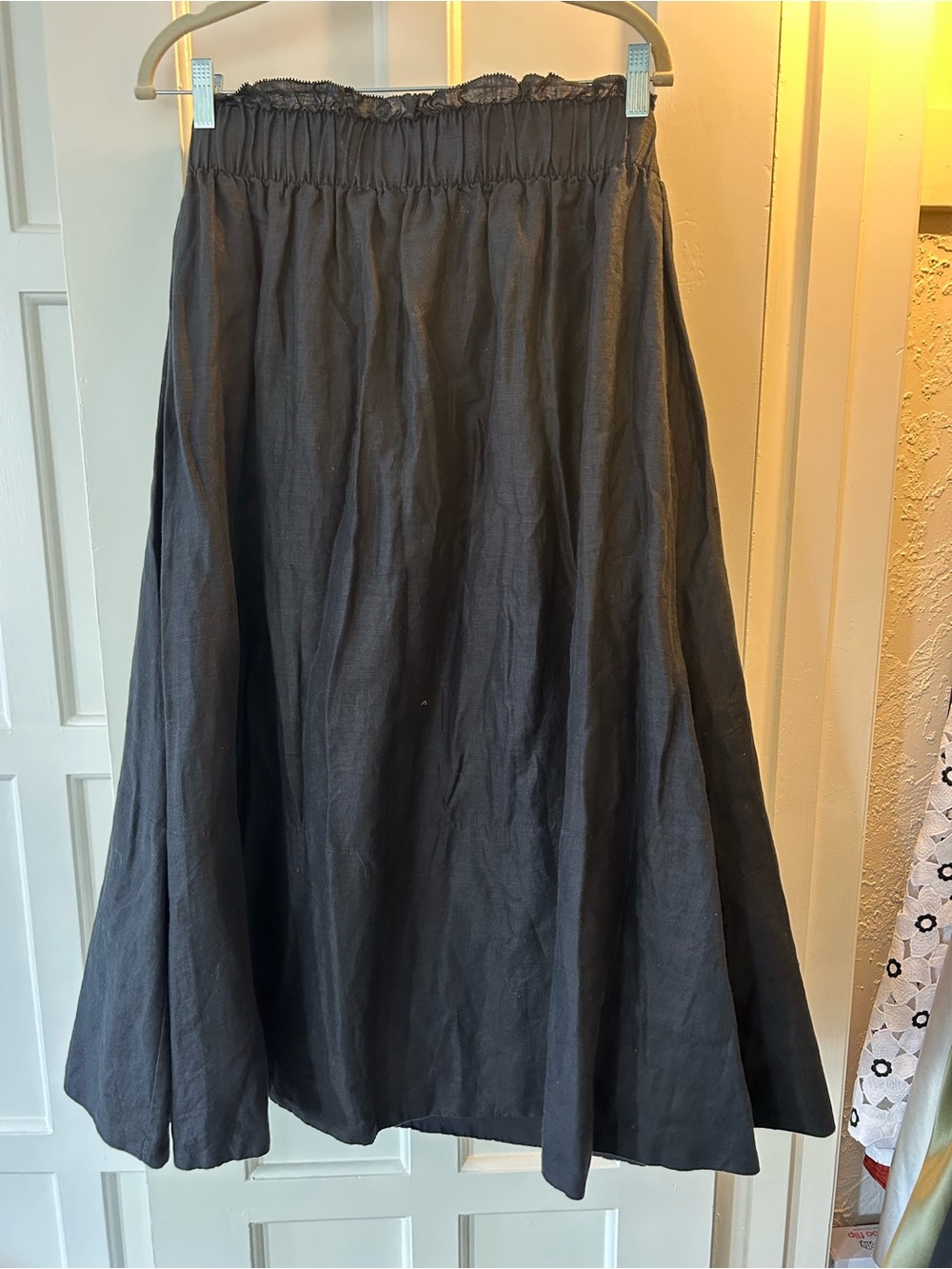 Banana Republic Black A-Line Linen Midi Skirt with Elastic Waist